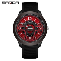 Sanda 9023 Jam Tangan Silikon Hijau Bisnis Fashion Pria dengan Gerakan Kuarsa, Kalender, Tahan Guncangan, dan Tahan Air.