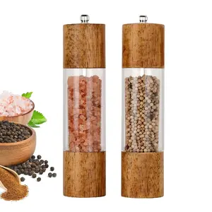 Wholesale Custom Acrylic + Wood Salt And Peppers Grinder Set Refillable Salt Pepper Mills