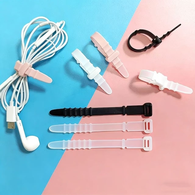 YDS White Black Pink Purple Blue Cord Ties Elastic Cable Organizer Reusable Silicone Zip Ties for Home Office Desk