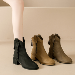 <span class=keywords><strong>Botas</strong></span> cortas suaves con punta redonda, <span class=keywords><strong>botas</strong></span> de tacón <span class=keywords><strong>grueso</strong></span>, <span class=keywords><strong>botas</strong></span> Martin para mujer con cremallera trasera para Otoño e Invierno 2025 - Product Image 2