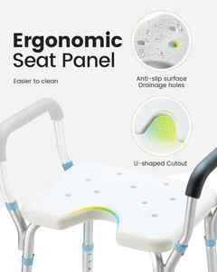 Tabouret de bain médical réglable de 300 lb à usage intensif <span class=keywords><strong>Chaise</strong></span> de douche crantée <span class=keywords><strong>avec</strong></span> accoudoirs Équipement de sécurité de douche interne - Product Image 4