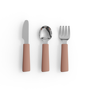 MEMEBABY Toptan Çocuk Paslanmaz Çelik Çatal Bıçak Seti Sürdürülebilir Çevre Dostu Kaşık Çatal Besleme Bebek Silikon Çatal Bıçak Seti 2-4 Yaş - Product Image 1