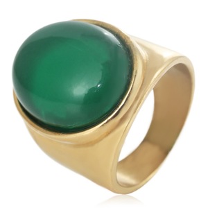 yunnique Men's Stainless Steel <b>Ring</b> <b>Gold</b> Color Large Green Stone Bezel Setting Fashion Jewelry Gift - Product Image 1