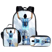 Lot de 3 pièces de dessin animé 3D pour joueur de football, sac à dos de cadeau idéal pour les garçons et les filles, sac à déjeuner, porte-crayon pour les adolescents, ordinateur portable