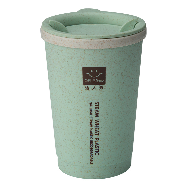 270 мл экологически чистый логотип винтовая крышка двойная стена Классическая зеленая кружка из пшеничной соломы