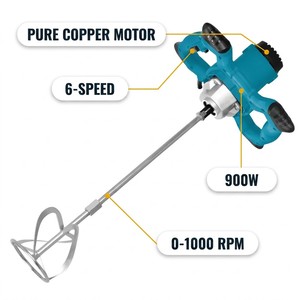 Mélangeur de peinture électrique RYNEX, 6 vitesses, mélangeur à mortier portatif, vitesse variable de 0 à 1000 tr/min, moteur en cuivre pur pour peinture, plâtre, ciment - Product Image 5