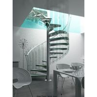 Escalier en colimaçon au design moderne avec marches en verre trempé, garde-corps en câble métallique, construction en acier inoxydable pour appartement et entrepôt