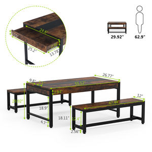 Tribeindustrial endüstriyel dikdörtgen uzun yemek masası seti için 6 2 banklar ve ev yemek odası ve restoran için taraflı çekmeceler - Product Image 2