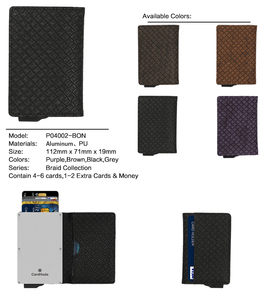 CardHoda Aluminum Card Holder Black Quilted RFID Blocking Fold Closure Minimalist <b>Wallet</b> Short Geometric Pattern Unisex - Product Image 3