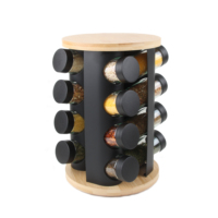 Hot Selling Modern Revolving Bambus Gewürz dosen Lustige Salz Pfeffer Shaker Display Rack Einfache Installation Küchen regal