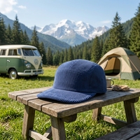 Casquette de camping vintage à 5 panneaux, vierge, en velours côtelé, non structurée, à visière plate, avec logo personnalisé, pour sports de plein air et hiver, Topi Gorras
