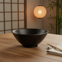 Vente d'usine – Bol à nouilles en mélamine noir de style japonais de 7,6 pouces à pied, à prix réduit
