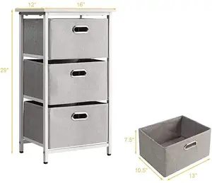 3-Tier Organizer Tower Unit Vertical Dresser Storage W/ 3 Fabric Drawers Easy Pull Fabric Bins