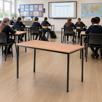 Table de lecture robuste pour bibliothèque, plateau rectangulaire en stratifié de bois, structure en métal noir à 4 pieds, pour écoles, universités et salles d'étude
