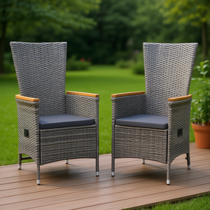 Set di 2 Sedie da Giardino in Rattan PE Grigio, Altezza Regolabile, Arredamento da Esterno - Product Image 2