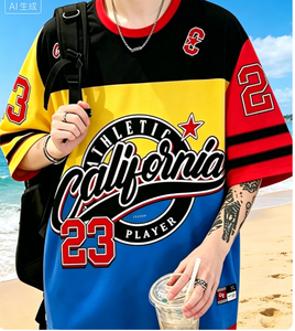 T-shirt à manches courtes pour homme, imprimé 3D numérique, color block, <span class=keywords><strong>California</strong></span> 23, style décontracté chic, coupe classique, streetwear hip-hop, 150g polyester - Product Image 4