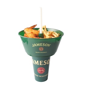 Innovative Round Shape Plastic Food Tray Cups & Saucers 2-in-1 Food & Drink Cup with Straw Grub Tub Tray