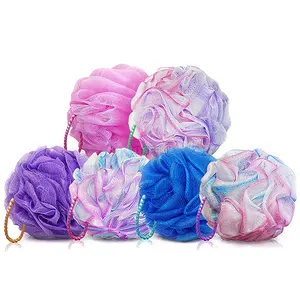 Hot Sale Color Skin Mesh Sponge Ball Soft Luffa Bubble Bath Round Shower Puff