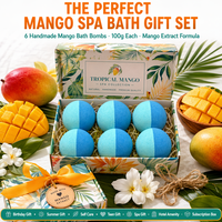 Set de 6 Bombas de Baño Efervescentes de Mango Naturales Hechas a Mano, Botánicas, Hidratantes, Refrescantes y Aromáticas, Experiencia de Baño OEM, Marca Privada