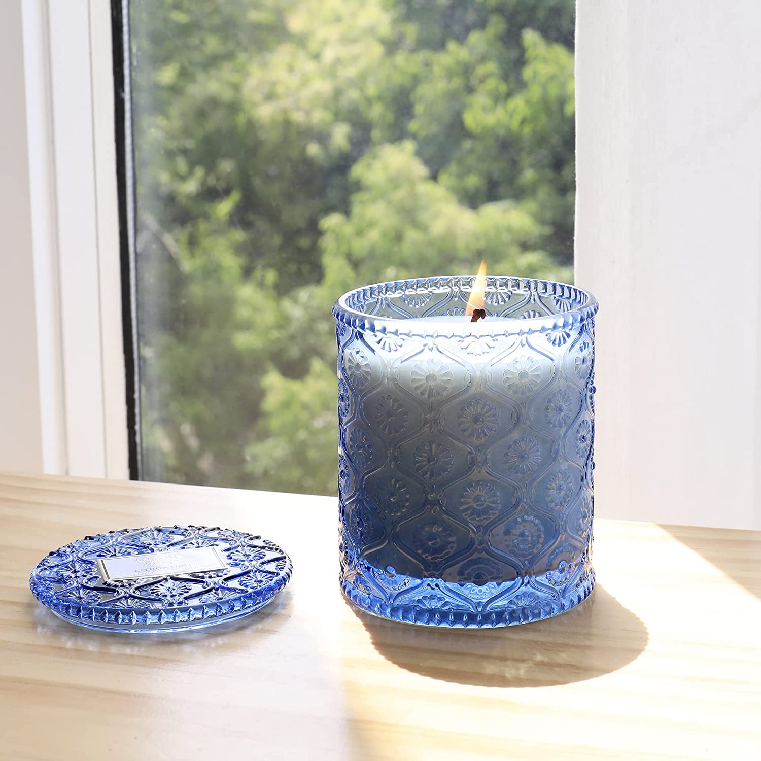 Citron Mint Scented Natural Wax Candle for Home 55 Hours Long Burning Candle Gift Glass Jar