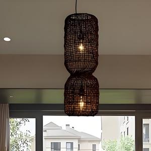 Tay Dệt Hình Dạng Hình Trụ Ironwork + Wickerwork Fancy Đèn Bóng Râm Mây Trần Mặt Dây Chuyền Đèn - Product Image 1