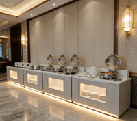 Comptoir de buffet moderne en marbre avec LED, design personnalisé, pour restaurants et hôtels, avec équipement de refroidissement pour usage commercial en centre commercial