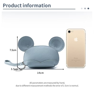 Cute Cartoon <strong>Mouse</strong> Ear First Layer Cowhide Coin <strong>Purse</strong> Genuine Leather Mini Wallet With Wrist Strap Key Chain Small Storage Bag - Product Image 2