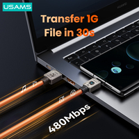 Kabel Data Pengisian Cepat USB Type-C USAMS SJ686 2024 Baru SJ686 Mecha Tahan Lama Bahan Zine Alloy 66W Ketebalan 6.0mm Dengan Lampu