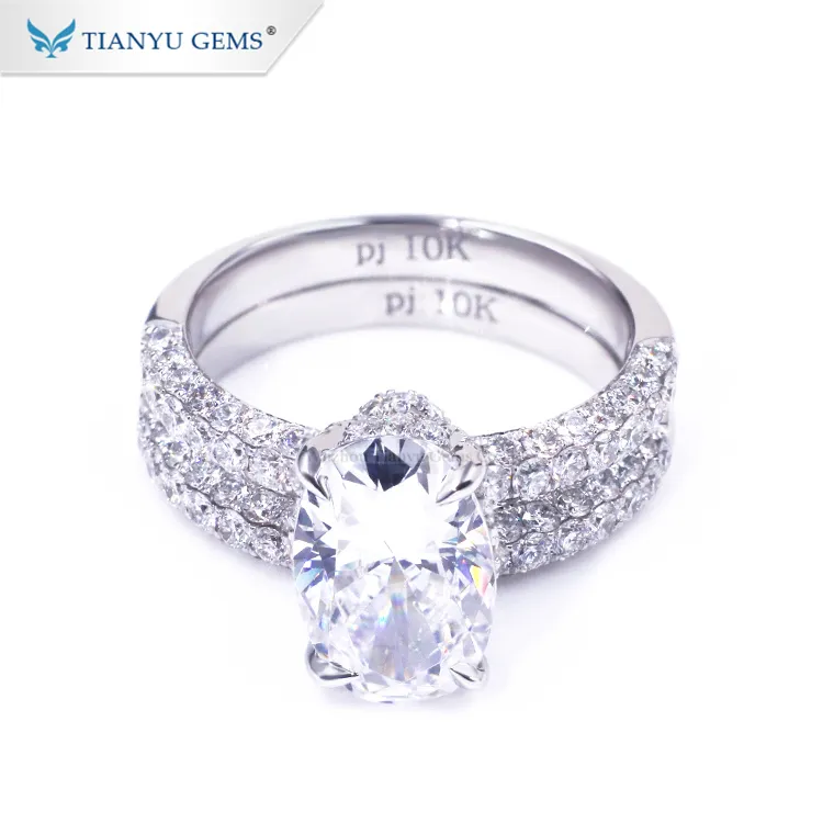 Tianyu ชุดแหวนหมั้นสำหรับผู้หญิง,ชุดอัญมณีแฟชั่นเครื่องประดับเพชรทรงรีสีขาวทองสำหรับงานหมั้นแหวนแต่งงาน
