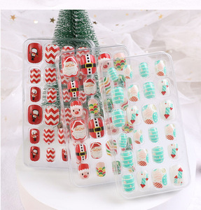 24 Pcs/Box <strong>Christmas</strong> Kids Press on Nails Children Artificial Fake Nails Girls Full Cover Short False <strong>Fingernails</strong> for Girls Kids