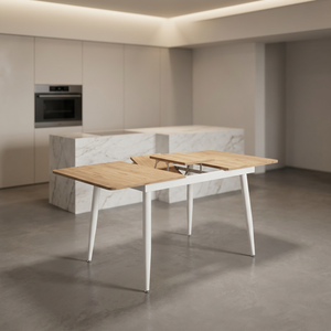 Mesa de Comedor Extensible Moderna con Patas de Metal Blanco - Mesa de Cocina con Tapa de Madera Estilo Nórdico para 4-6 Personas - Serie Essen Blanca - Product Image 2