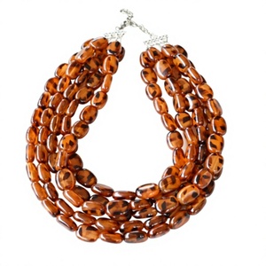 Collar de Cuentas de Resina con Diseño de Concha de Tortuga Marrón Multicapa, Joyería Elegante para Mujer, Diseño de Patrón de Hilos, Accesorio de Moda - Product Image 1