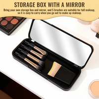 Ensemble de 4 pinceaux de maquillage pour les yeux portables, boîte de rangement avec couvercle rabattable et miroir, pinceau double tête pour les détails des yeux avec pinceau pour le fond de teint