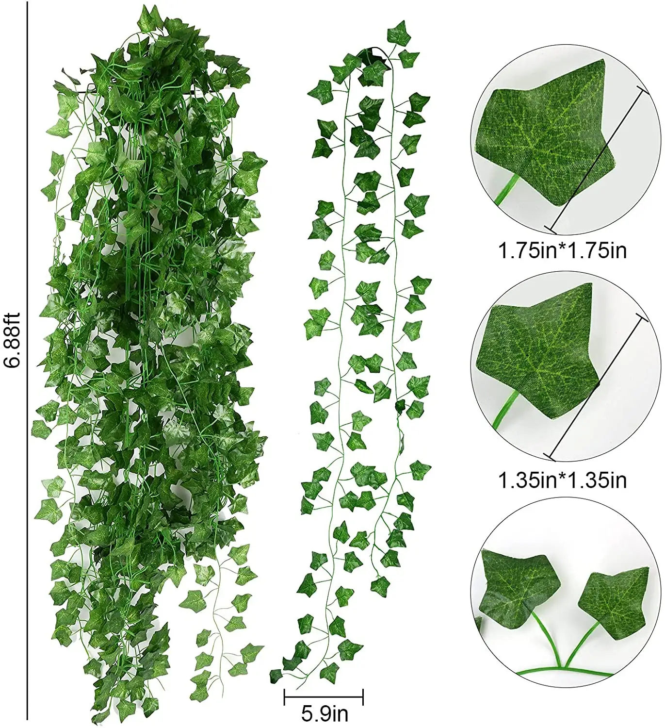 12 Strands 82 Feet Artificial Vines for Bedroom, Artificial Green Hanging Leaves Wall Decor, Artificial Ivy Leafs Garland