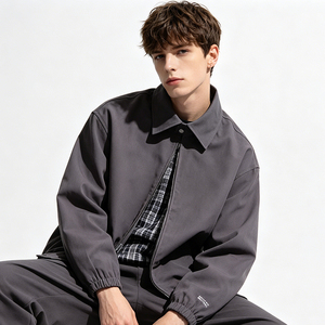 Veste en jean vintage en toile, style workwear japonais, col pointu, poignets élastiques, coupe ample, coupe-vent, imperméable, streetwear décontracté pour le quotidien - Product Image 1
