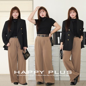 Ensemble tailleur femme Runqi : Blazer noir avec boutons dorés et pantalon plissé taille haute à jambes larges, couleur unie, tissu peigné, grandes tailles - Product Image 5