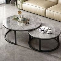 Table basse moderne nordique avec plateau en marbre, ensemble de tables gigognes de luxe en métal blanc et pierre dorée pour salon, cuisine, maison