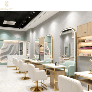 Muebles de salón de uñas blancos modernos personalizados, iluminación LED, decoración de salón de belleza de Spa para diseño de interiores, muebles de barbería personalizados - Product Image 1