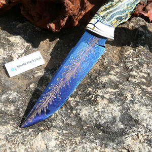 JY145R سكين تخييم بشفرة ثابتة بمقبض أسنان عثة ذهبية بظهر مستقيم - Product Image 2