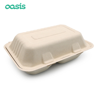Oasis 2025 nouveau 900ml biodégradable et compostable Bagasse à clapet boîte de canne à sucre pour Sushi gelée gaufrage impression Type de dossier