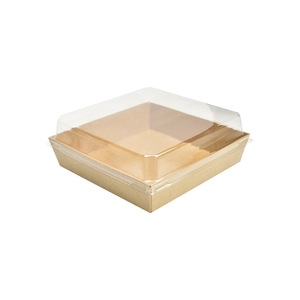 <b>Square</b> Kraft Paper Box Food Packaging With Plastic Lid For Sandwiches Cakes Baking Catering Use - Product Image 1