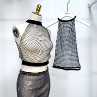 Pm039 Goede Prijs Doorzichtig Mesh Bikinitop Sexy Mouwloze Diamanten Strass Strandkleding Strass Party Tanktop