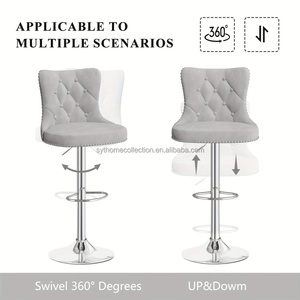 <span class=keywords><strong>Taburetes</strong></span> de Bar Acolchados de Terciopelo, Cómodos, Giratorios, con Base de Metal Negro, Ajustables para Exteriores, Gimnasio, <span class=keywords><strong>Cocina</strong></span> - Product Image 5