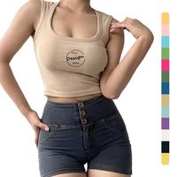 Vente en gros Fitness T-shirt sans manches Logo personnalisé Y2K Tops été blanc Sxey haut court col carré sans couture débardeur femmes