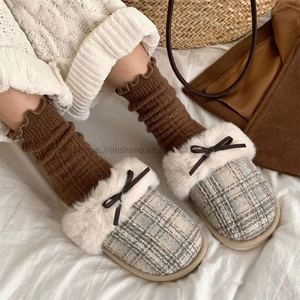 New Casual Winter Warm Slippers Cute Bow Tie PVC Couple Set - Product Image 3