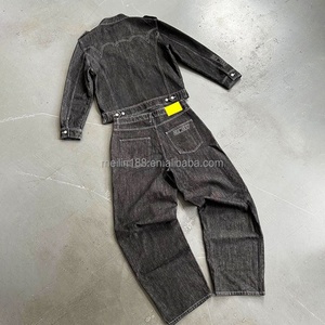 Clothing Custom Outfits Two Piece <b>Denim</b> <b>Jacket</b> Sets Blue Jeans Suit High Quality Washed Vintage <b>Baggy</b> <b>Denim</b> Set Men Custom Logo - Product Image 4