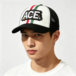 Custom Patch 6-Panel Trucker <b>Hat</b> <b>White</b> <b>Black</b> Mesh 100% Polyester Unisex Fashion Sports Summer 3D Woven Patch Color Stripe OEM - Product Image 1