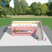Kiosque alimentaire mobile de 20 pieds en panneaux sandwich préfabriqués en acier, café-bar avec terrasse, cuisine pop-up au design contemporain pour centre commercial