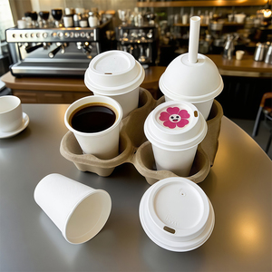 Vasos <span class=keywords><strong>de</strong></span> Café Biodegradables Ecológicos Impresos Personalizados, Portavasos Desechables para Bebidas Calientes Hechos <span class=keywords><strong>de</strong></span> Pulpa <span class=keywords><strong>de</strong></span> Bagazo <span class=keywords><strong>de</strong></span> Caña <span class=keywords><strong>de</strong></span> Azúcar con Tapa para Fiestas - Product Image 2