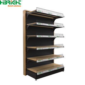 Estantería Metálica de Góndola para Supermercado con Acabado de Madera, Exhibidor Minorista de Múltiples Niveles para Tiendas de Abarrotes - Product Image 1